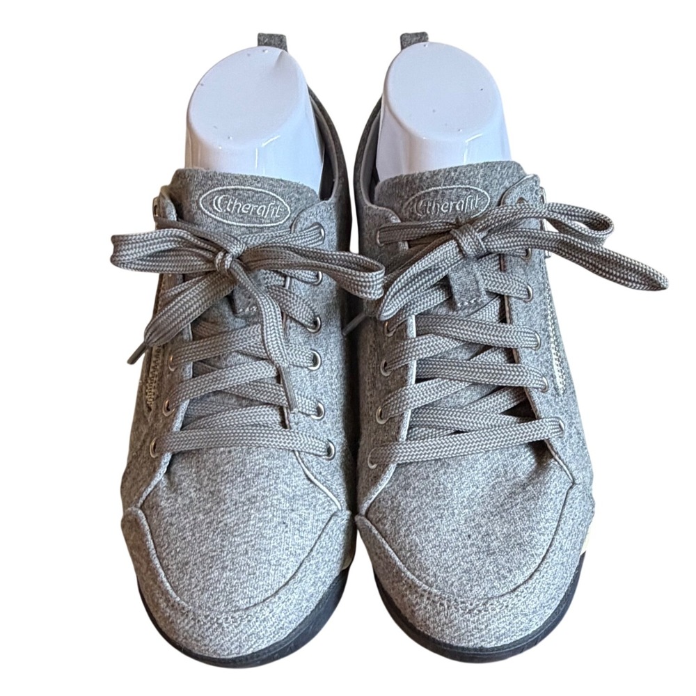 Therafit Womens 10 Light Grey Fabric Walking Sneakers Side Zip 41301W Comfort
